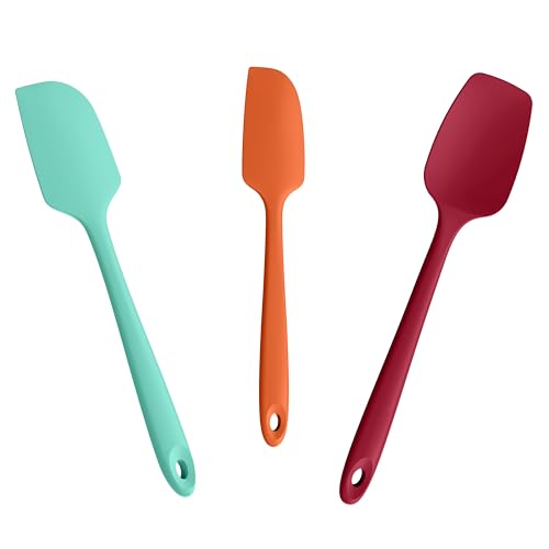 Doosu 600°F Heat Resistant Silicone Spatula Scrapers (Set of 3, Multi-4) | Food Grade Kitchen Rubber Baking Cooking Tool Nonstick Utensil Set for Mixing, Scraping, Folding, Stirring, Serving - color: Multicolor 4, size: Set of 3