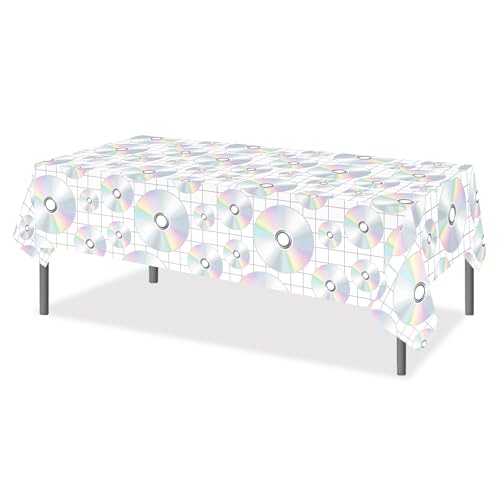 1Pc CD Disc Party Plastic Tablecloth 54 x 87 Inch Long Table Cover, CD Disc Music Party Tablecover for Music Festival Theme Kids Baby Shower Birthday Dinner Picnic Kitchen Event - color: CD Disc