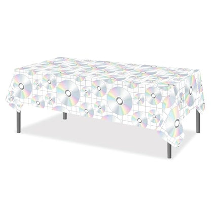 1Pc CD Disc Party Plastic Tablecloth 54 x 87 Inch Long Table Cover, CD Disc Music Party Tablecover for Music Festival Theme Kids Baby Shower Birthday Dinner Picnic Kitchen Event - color: CD Disc