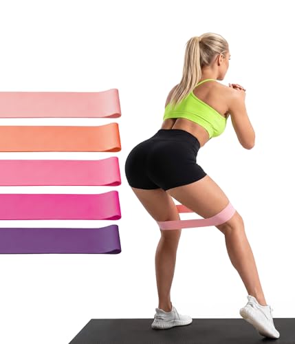 5 Pack Resistance Bands Set, Natural Latex Exercise Bands for Strength Training, Yoga Pilates Stretching, Full Body Workout & Physical Therapy for Men Women Beginners