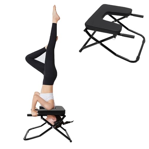 Yoga Headstand Bench, Yoga Inversion Chair Headstand Prop Upside Down Chair Yoga Head Stand Inversion Stool for Practice Head Stand, Shoulderstand, Handstand and Various Yoga Poses (Black)