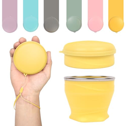 Collapsible Cup with Lid - 6oz Mini Silicone Folding Travel Cup with Steel Rim - BPA Free Small Portable Pocket Cup for Camping, Hiking, Kids, Mouthwash & Pills (Creamy yellow) - color: Creamy Yellow