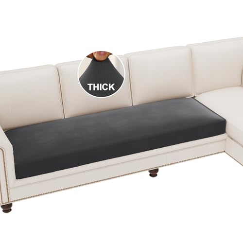 H.VERSAILTEX Fleece Couch Cushion Covers Stretch Couch Covers for 3 Cushion Couch Sofa Thick and Soft Couch Covers Washable (3 Seater Cushion Cover, Grey) - color: Grey, size: 1 Cushion Sofa