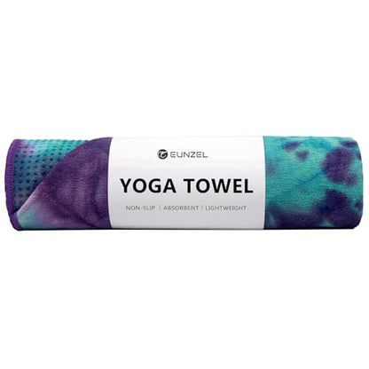 Eunzel Hot Yoga Towel - Microfiber Non Slip Yoga Mat Towel with Grip Dot Sweat Absorbent Towel for Hot Yoga, Pilates and Fitness 72" x 24", Green & Purple/Purple - color: Green & Purple/ Purple