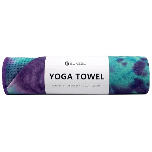 Eunzel Hot Yoga Towel - Microfiber Non Slip Yoga Mat Towel with Grip Dot Sweat Absorbent Towel for Hot Yoga, Pilates and Fitness 72" x 24", Green & Purple/Purple - color: Green & Purple/ Purple
