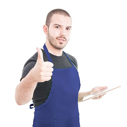 Total 15 PCS Dark Blue Bib Aprons Bulk for Women Men with 2 Front Pockets(Dark Blue-15pcs) - color: Dark Blue-15pcs