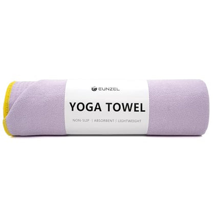 Eunzel Hot Yoga Towel - Microfiber Non Slip Yoga Mat Towel with Grip Dot Sweat Absorbent Towel for Hot Yoga, Pilates and Fitness 72" x 24", Taro Purple/Yellow - color: Taro Purple/ Yellow