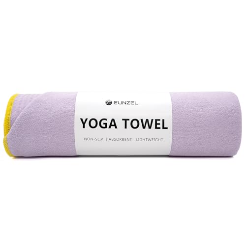 Eunzel Hot Yoga Towel - Microfiber Non Slip Yoga Mat Towel with Grip Dot Sweat Absorbent Towel for Hot Yoga, Pilates and Fitness 72" x 24", Taro Purple/Yellow - color: Taro Purple/ Yellow