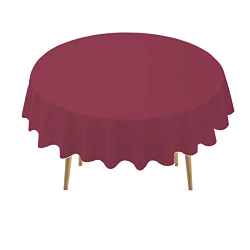 Burgundy Plastic Tablecloths 2 Pack Maroon Disposable Table Covers 84 Inch Circle Bridal Shower Party Tablecovers PEVA Wine Red Table Cloths for Picnic Birthday Wedding Parties 6 ft Round Table Use - color: E04 Burgundy