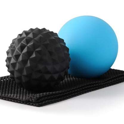 Massage Balls, 2 Pack Firm Silicone Massage Ball Set (Smooth & Textured, 3.54" & 3.22"), Deep Tissue Trigger Point & Myofascial Release for Back, Neck, Shoulder & Foot - style: Smooth & Deep-Tissue Spiky Set