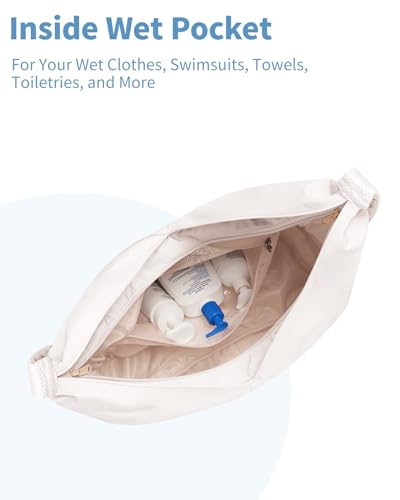 Ceneda Large Gym Bag for Women with Hidden Yoga Mat Holder & Shoe Compartment & Wet Pocket, Sports Duffle Bag for Travel - color: Beige