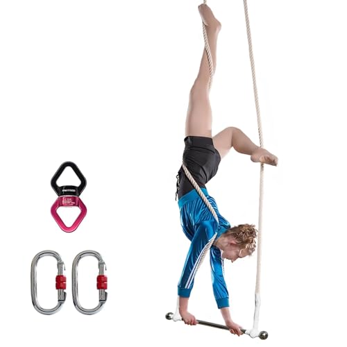 PRIOR FITNESS Aerial Trapeze Bar Kit,SGS Certified, 6.5ft&8.2ft Available | 3355 lbs Breaking Load, 2M & 2.5M, White & Black Color to Choose, 25mm Nylon Ropes, Stainless Steel Bar,W/Rigging Hardware - color: white, size: 2m