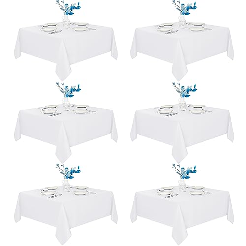 Fitable 6 Pack White Square Tablecloths 70x70 Inch for 2-4 Ft Tables | Stain & Wrinkle Resistant, Washable Polyester Cloth Covers for Wedding Party Dining Banquet Event Catering Reception - color: White, size: 70x70 in, 6 Pack
