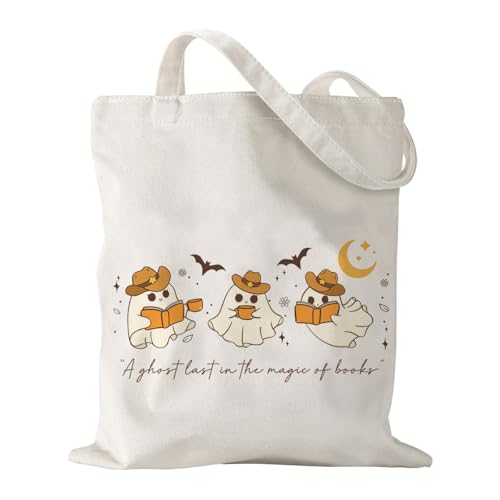 Canvas Bag for Women Grocery Shopping Travel Gym Weekender Vacation Womens Work Tote Bag Gifts - color: Ghost Reading Book