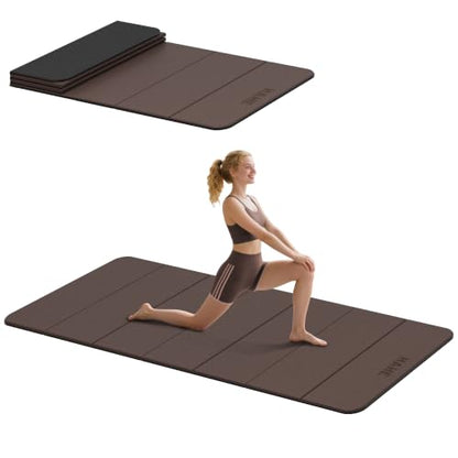 HAHE Foldable Yoga Exercise Mat, 74"Lx32"Wx1/3"Thick, TPE Workout Mat - color: Dark Brown+Black