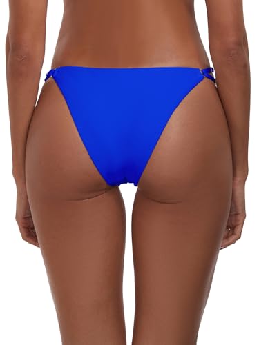 Colloyes Women's Low Waisted Bikini Bottoms Double Straps Cut-Out Cheeky - color: Royal Blue, size: Large