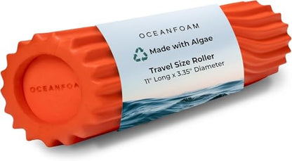 Oceanfoam Ripple Travel Foam Roller (11" x 3.35") Firm Mini Foam Roller for Physical Therapy, Deep Tissue Massage, Back Pain - High Density, Ergonomic Wave Textured - Yoga, Pilates, Exercise (Orange) - color: Orange