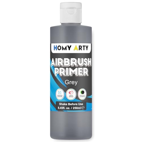 HOMY ARTY Airbrush Primer - Grey, 8.45 fl.oz. Acrylic Primer | for Airbrush Paint, Quick-Drying Matte Finish for Acrylic Paint with Excellent Adhesion to Plastic Models, Metal, Canvas - color: Grey