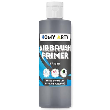 HOMY ARTY Airbrush Primer - Grey, 8.45 fl.oz. Acrylic Primer | for Airbrush Paint, Quick-Drying Matte Finish for Acrylic Paint with Excellent Adhesion to Plastic Models, Metal, Canvas - color: Grey