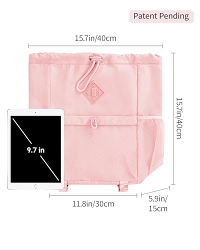 WANDF Drawstring Backpack for Women, Lightweight Gym Bag with Yoga Mat Strap, Water-Resistant String Backpack with Mesh Pocket (Pink, Patent Pending) - color: Pink