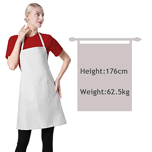Total 15 PCS Plain Color Bib White Apron for Women Adult with 2 Front Pocket - color: White