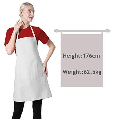 Total 15 PCS Plain Color Bib White Apron for Women Adult with 2 Front Pocket - color: White