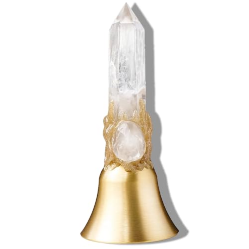 Super Loud Solid Brass Hand Call Bell Meditation Altar Bell - Solid Brass Ritual Tool for Prayer, Home Decor & Pet Feeding (Natural Crystal Tower Design)