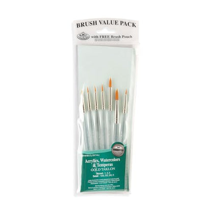 Royal & Langnickel RSET-9158 Royal Zip N' Close Gold Taklon Clear Acrylic Handle Detail Brush Set, 10.5 x 3.9 x 0.5, Multicolor, 7-Piece
