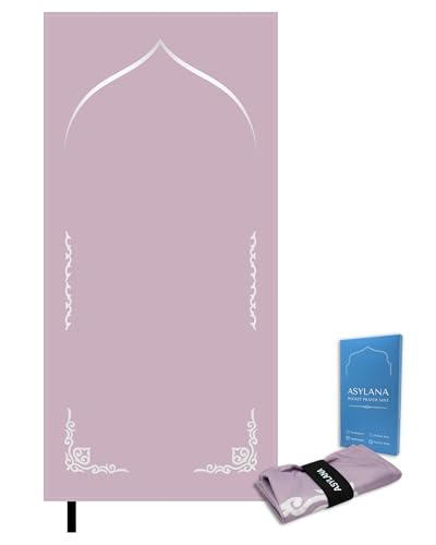 Portable Islamic Pocket Prayer Mat, Waterproof & Lightweight Thin Travel Sajjadah, Foldable Compact Small Muslim Praying Rug with Elastic Band, Essential Salah Gift Accessory - color: Steppe Lilac