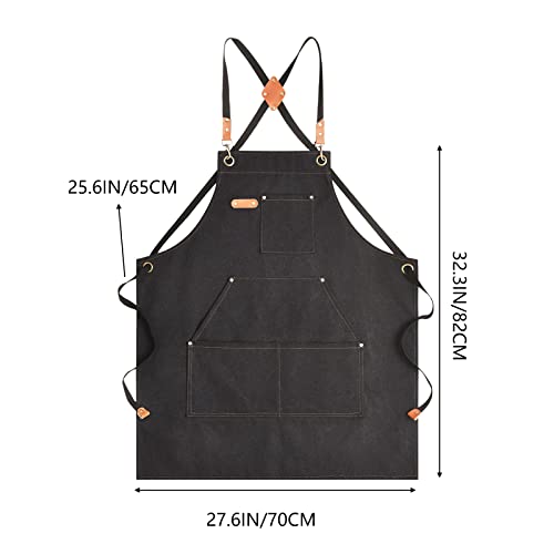 Aoomzoon Canvas Aprons for Men Chef Apron, Work Apron with Large Pockets - 16oz Heavy Duty Cross Back, BBQ, Cooking - color: Black②
