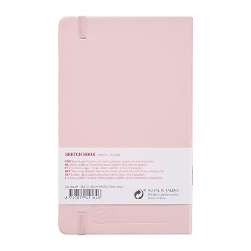 Talens Art Creation Sketchbook, Pastel Pink, 80 Sheets, 5.1 x 8.3 in | Hard-Bound Pocket Notebook, 140 GSM/94 lbs Paper, Acid-Free Cream Blank Paper, Ribbon Bookmark, and Elastic Closure - color: pastel pink, size: 13×21cm