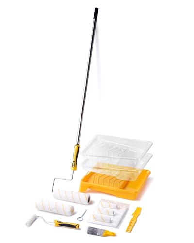 VOOMEY Paint Roller Kit with Extension Pole - 9 Inch Paint Roller with Tray | Mini Paint Roller 4 inch, Small Paint Brush, 16 Piece Complete Painting Tool Set Suitable for House & Wall Painting - style: 16 pcs paint roller kit