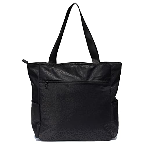 ESVAN Original Floral Water Resistant Large Tote Bag Shoulder Bag for Gym Beach Travel Daily Bags Upgraded - color: [A] Black