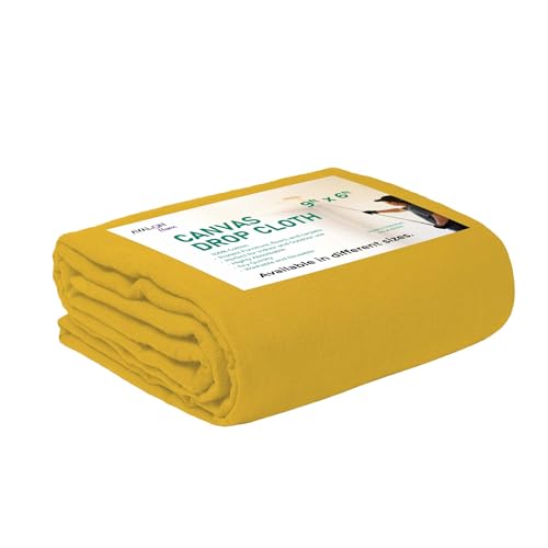 Canvas Drop Cloth for Painting 9x6 feet Pack of 1-8oz Painters Drop Cloths for Painting - All Purpose Canvas Tarps for Floor & Furniture Protection - Recycled Cotton Fabric - color: Yellow, size: 9x6 Ft - 1 pc