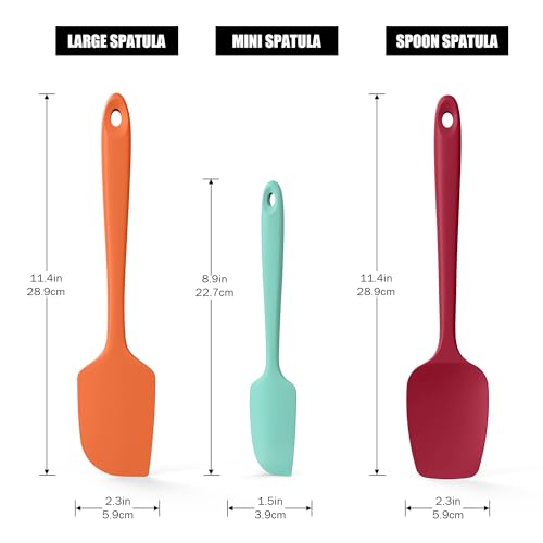 Doosu 600°F Heat Resistant Silicone Spatula Scrapers (Set of 3, Multi-5) | Food Grade Kitchen Rubber Baking Cooking Tool Nonstick Utensil Set for Mixing, Scraping, Folding, Stirring, Serving - color: Multicolor 5, size: Set of 3
