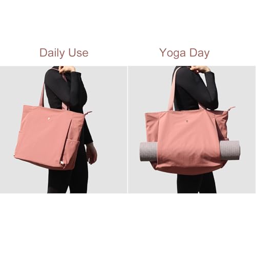 ESVAN Yoga Mat Bag Yoga Tote Carrier Shoulder Bag Carryall Tote for Office,Yoga,Pilates,Travel,Beach and Gym - color: Aa Brown Pink