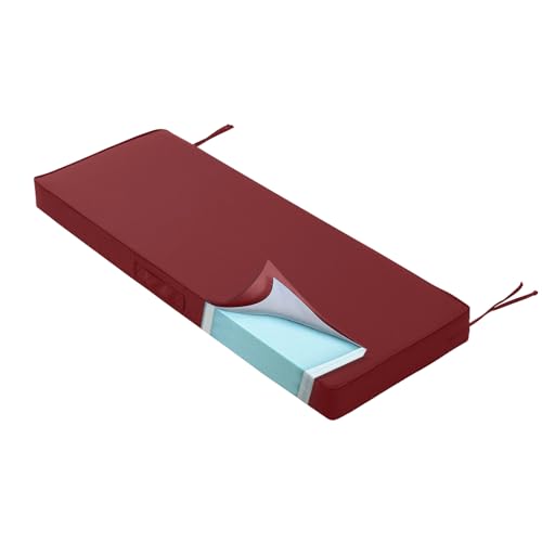 Outdoor Bench Cushion Waterproof with Memory Foam,Patio Bench Cushions for Outdoor/Indoor Furniture Porch Swing Cushion with Handle and Adjustable Strap,Burgundy Red,36x18 Inch - color: Burgundy, size: 36x18