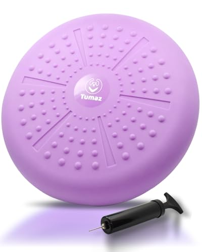 Tumaz Wobble Cushion Wiggle Seat Core Balance Disc with Pump | Extra Thick | Supports Active Sitting | For Sensory Kids | Core Training| Office, Home & Classroom - color: 09. Light Purple