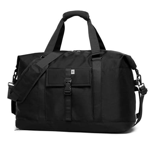 SUNNY BIRD Duffel with Utility Pouch, 40L Weekender Overnight Bag with Shoe Compartment for Travel and Sports (Black) - color: Black