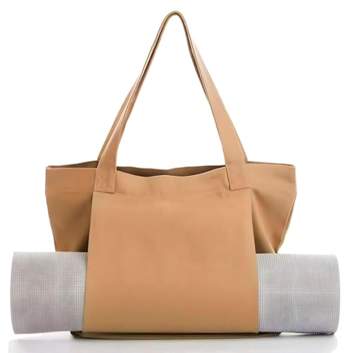 Women Yoga Mat Bags Large Tote Bag Portable Carryall Canvas Tote Beige Canvas Bags with Yoga Mat Carrier for Pilates Shoulder Travel Office Beach Workout