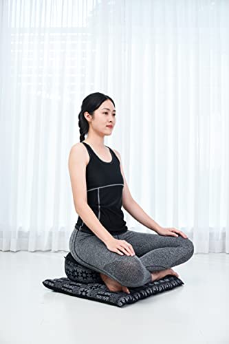Leewadee Meditation Cushion Set – 1 Small Zafu Yoga Pillow and 1 Small Roll-Up Zabuton Mat Filled with Kapok - color: Cbt4 - Black