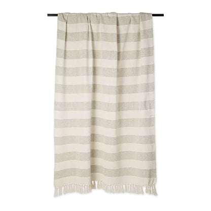 DII Rustic Farmhouse Cotton Cabana Striped Blanket Throw with Fringe, 50 x 60 - Cabana Striped Artichoke - color: Artichoke
