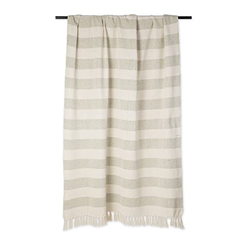 DII Rustic Farmhouse Cotton Cabana Striped Blanket Throw with Fringe, 50 x 60 - Cabana Striped Artichoke - color: Artichoke