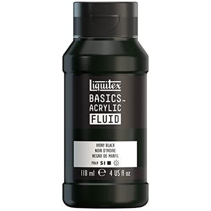 Liquitex BASICS Acrylic Fluid Paint, 4-oz Bottle, Ivory Black | Super Versatile, Fine Art Pigments; Fluid Consistency, Vibrant satin colors, Permanent, Lightfast, Water-Resistant Finish - color: Ivory Black, style: 118ml (4-oz)