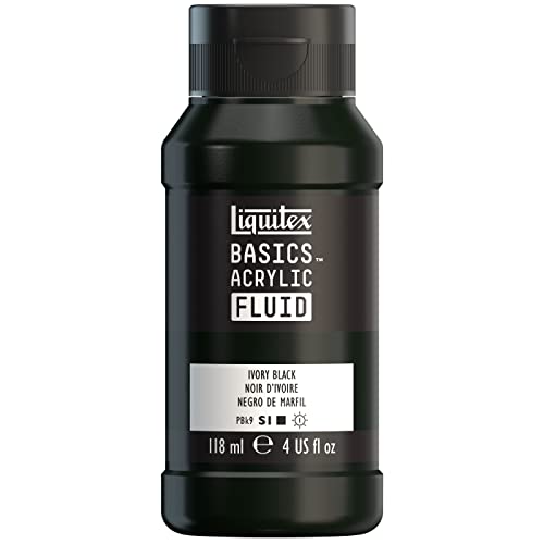 Liquitex BASICS Acrylic Fluid Paint, 4-oz Bottle, Ivory Black | Super Versatile, Fine Art Pigments; Fluid Consistency, Vibrant satin colors, Permanent, Lightfast, Water-Resistant Finish - color: Ivory Black, style: 118ml (4-oz)