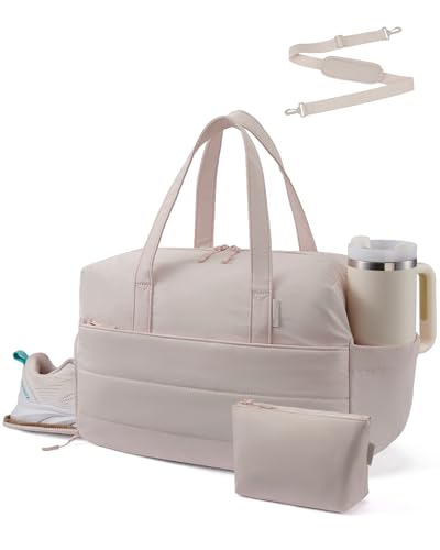 LOVEVOOK Small Gym Bag for Women with Tumbler Holder & Shoe Compartment - color: Camel, size: Small-17"