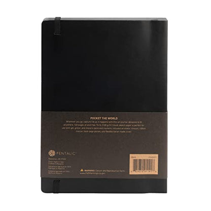 Pentalic Traveler Midnight Sketch Black Paper Journal, 160 Pages, Black (6" x 8") - size: 6-inch x 8-inch, Black
