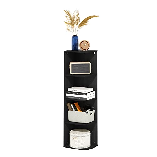 Furinno Pasir 4-Tier Corner Open Shelf Bookcase, Blackwood | 9.3 x 12 x 41.4, Bookshelf, Standing Bookcase, for Organization and Storage, for Living Room, Bedroom, Home Office - color: Blackwood, size: 4-Tier Corner