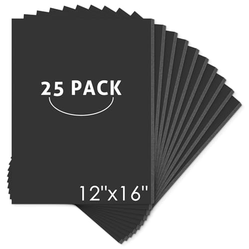 Mat Board Center, Pack of 25 Foam Core Backing Boards 3/16" (12x16, Black) | Acid Free, Polystyrene, Warp-Resistant, Double-Sided Foam Poster Board, Easy to Cut & Write for Display, Draw, Crafts & Art - color: Black, size: 12x16