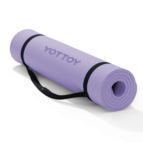 YOTTOY Yoga Mat，Extra Thick Yoga Mat (1/2inch),Professional TPE Exercise Mat,Non-Slip Workout Mat for Yoga, Pilates, Fitness, Barefoot Workouts, Home Gym Studio with Strap - color: Purple, size: 72*24*1/2inch